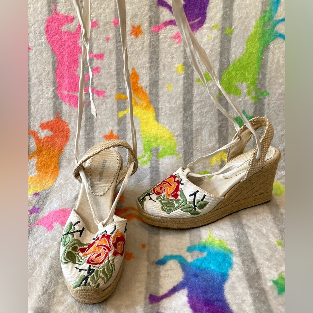🌺Y2K Vintage Bongo Espadrille Lace Up Wedges, size 7